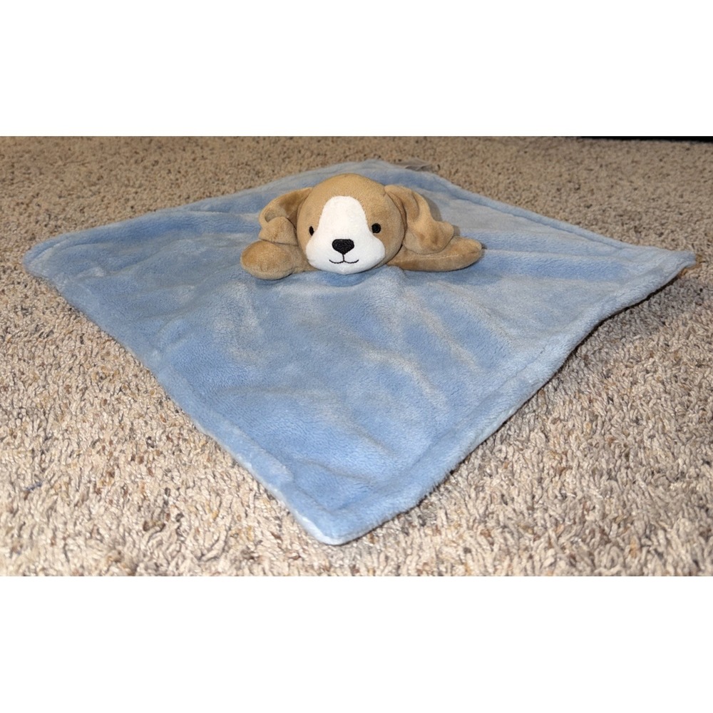 Carter's Brown Puppy Dog Blue Security Blanket Super Soft Plush Baby Lovey EUC